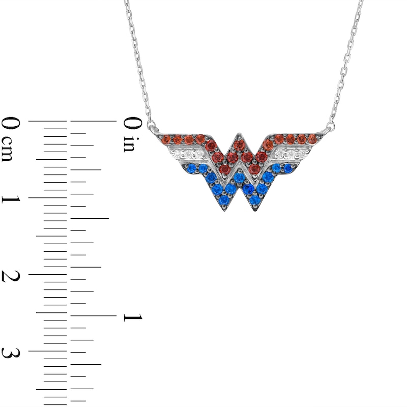 Main Image 3 of Wonder Woman™ Collection Garnet, Blue Sapphire and 1/20 Diamond CT. T.W. Symbol Necklace in Sterling Silver - 18"