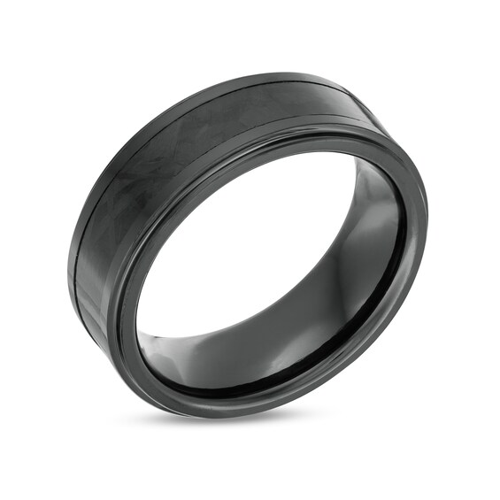 8.0mm Triple Row Stepped Edge Comfort-Fit Wedding Band in Tantalum with Black IP and Carbon Fiber Inlay - Size 10