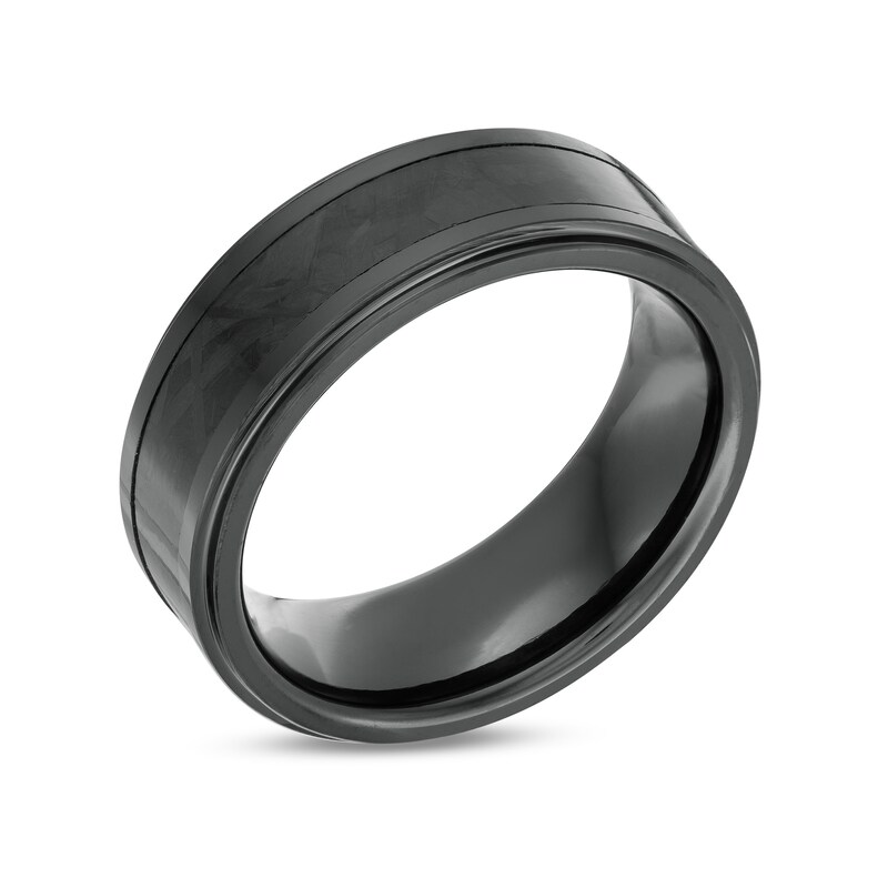 Main Image 3 of 8.0mm Triple Row Stepped Edge Comfort-Fit Wedding Band in Tantalum with Black IP and Carbon Fiber Inlay - Size 10