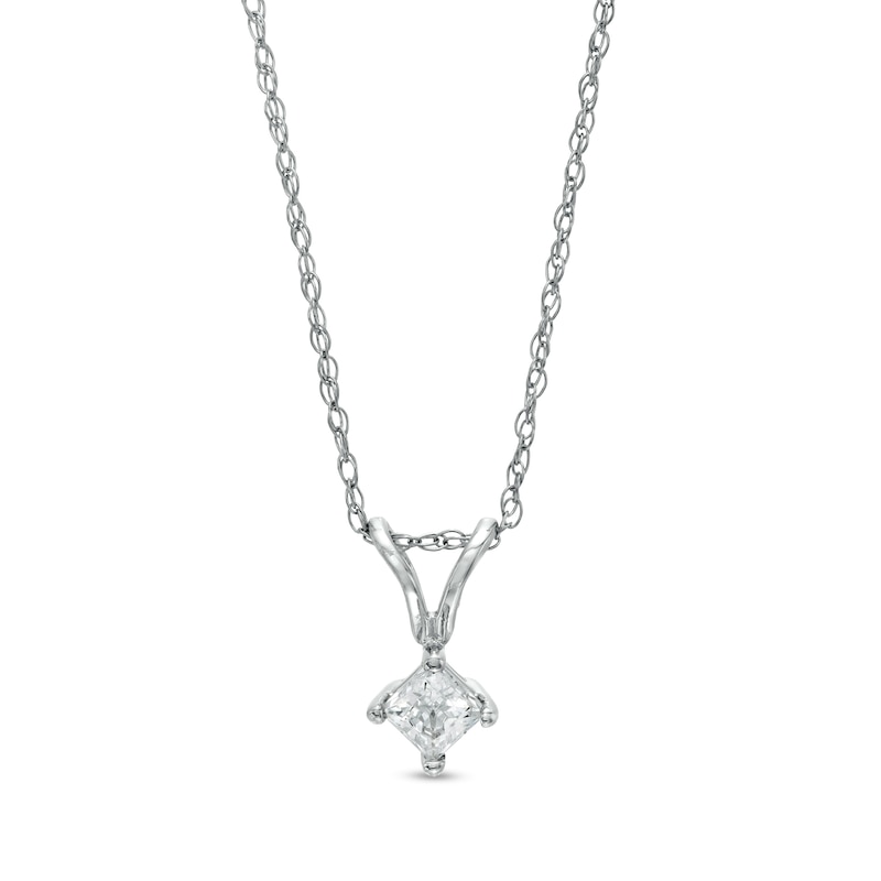 1/6 CT. Princess-Cut Diamond Solitaire Tilted Pendant in 14K White Gold (J/I3)