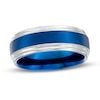 Thumbnail Image 1 of 8.0mm Double Stepped Edge Comfort-Fit Wedding Band in Tungsten and Blue Ion-Plate - Size 10