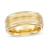 Thumbnail Image 1 of 9.0mm Satin Grooved Beveled Edge Comfort-Fit Wedding Band in Tungsten with Yellow Ion-Plate - Size 10