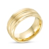 Thumbnail Image 3 of 9.0mm Satin Grooved Beveled Edge Comfort-Fit Wedding Band in Tungsten with Yellow Ion-Plate - Size 10