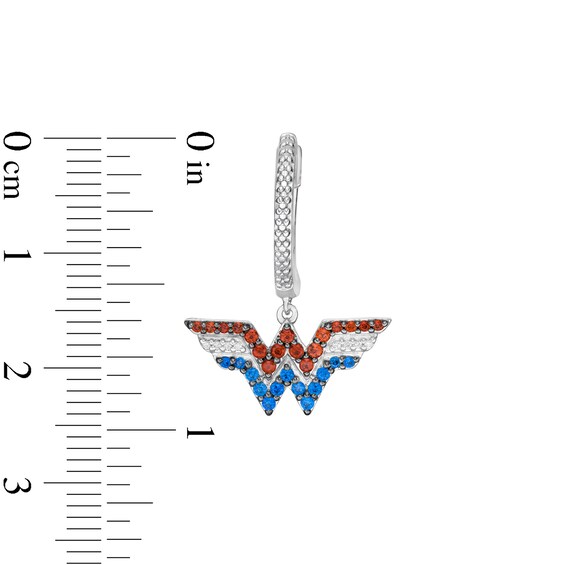Wonder Womanâ¢ Collection Garnet, Blue Sapphire and 1/20 CT. T.w. Diamond Symbol Drop Earrings in Sterling Silver
