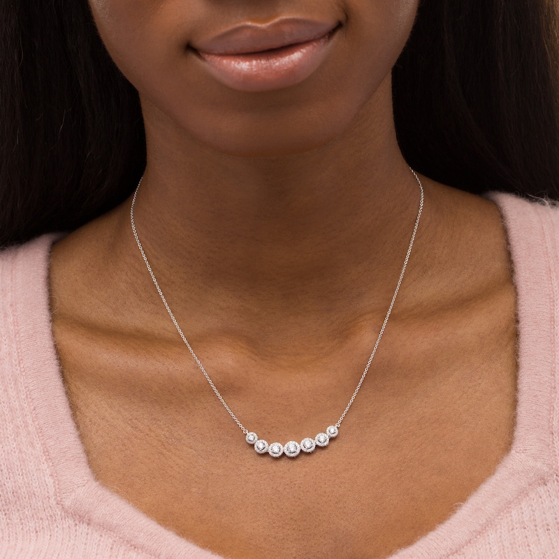 Main Image 2 of Zales Private Collection 1 CT. T.W. Certified Diamond Frame Graduated Necklace in 14K White Gold (F/I2)