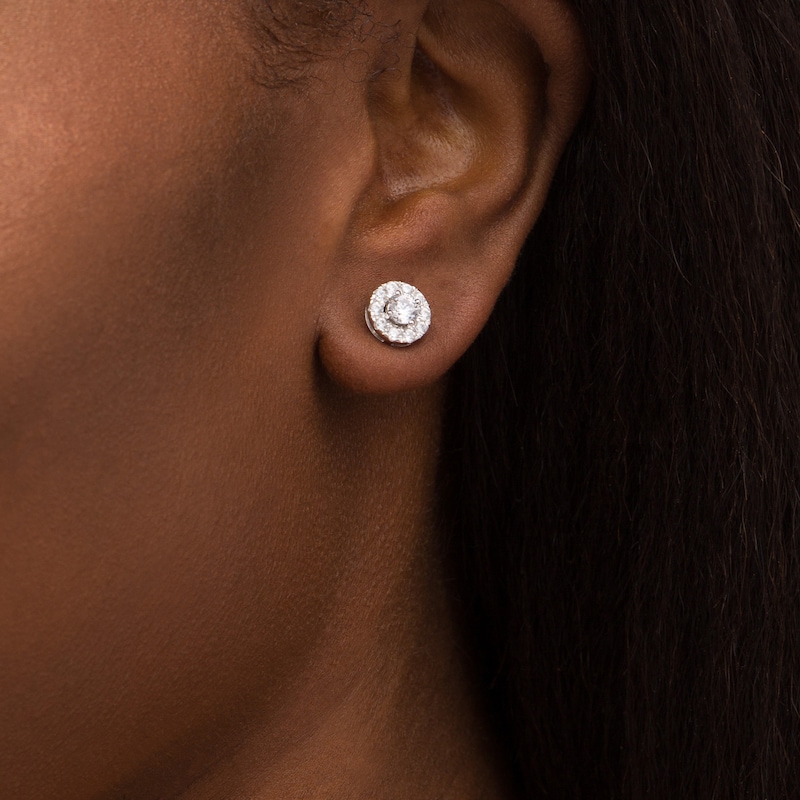 Main Image 2 of Zales Private Collection 1 CT. T.W. Certified Diamond Frame Stud Earrings in 14K White Gold (F/I2)