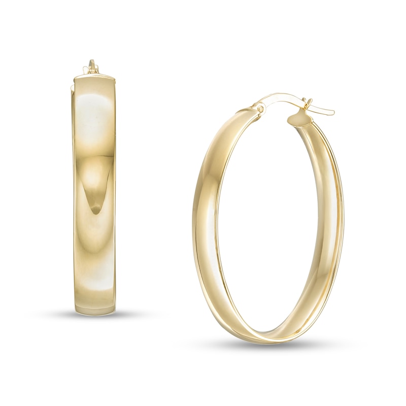 Main Image 1 of Made in Italy 38.0mm Square Flat Tube Oval Hoop Earrings in 14K Gold
