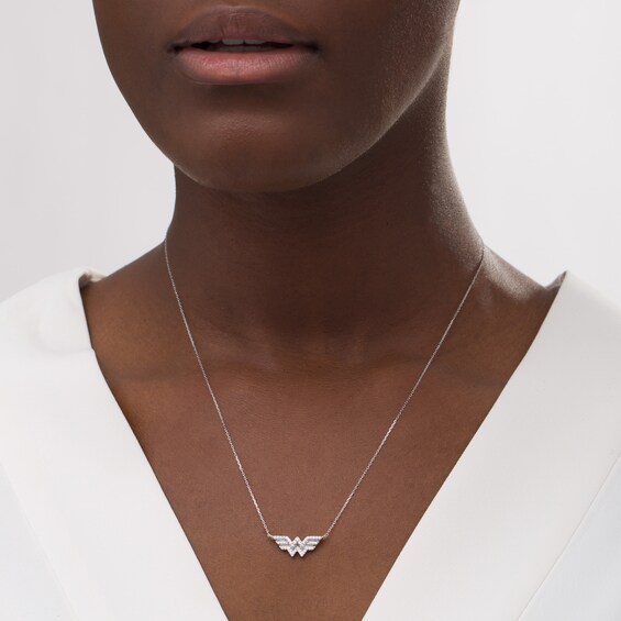 Wonder Womanâ¢ Collection 1/6 CT. T.w. Diamond Symbol Necklace in Sterling Silver - 18"