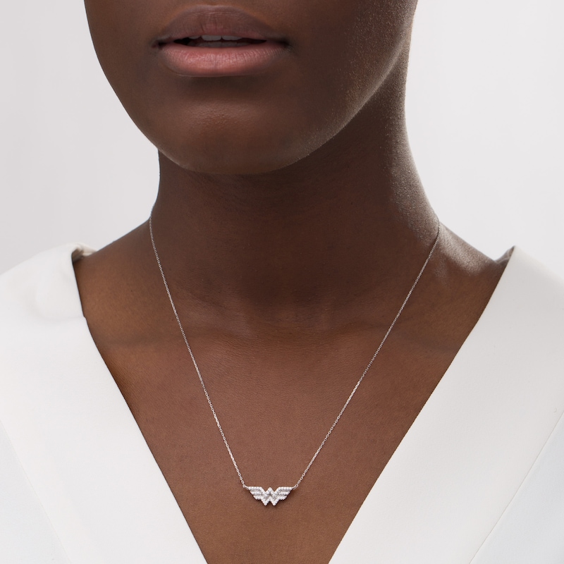 Main Image 3 of Wonder Woman™ Collection 1/6 CT. T.W. Diamond Symbol Necklace in Sterling Silver - 18"
