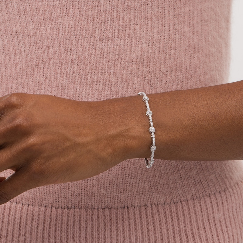 Main Image 2 of Zales Private Collection 3 CT. T.W. Certified Diamond Frame Alternating Bracelet in 14K White Gold (F/I2) - 7.25"