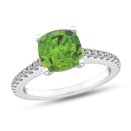 Cushion-Cut Peridot and White Topaz Ring in Sterling Silver