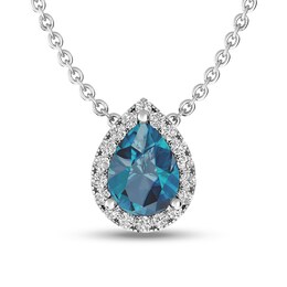 Pear-Shaped London Blue and White Topaz Teardrop Frame Pendant in Sterling Silver