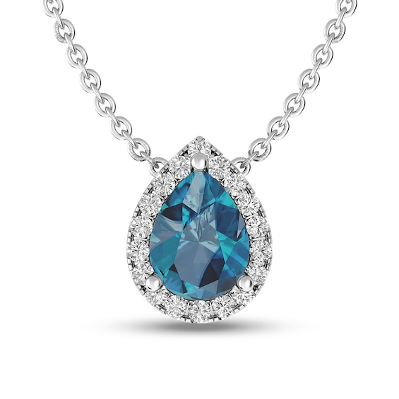 Pear-Shaped London Blue and White Topaz Teardrop Frame Pendant in Sterling Silver