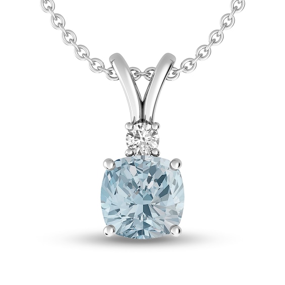 Cushion-Cut Aquamarine and White Topaz Pendant in Sterling Silver