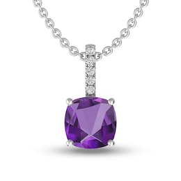Cushion-Cut Amethyst and White Topaz Drop Pendant in Sterling Silver