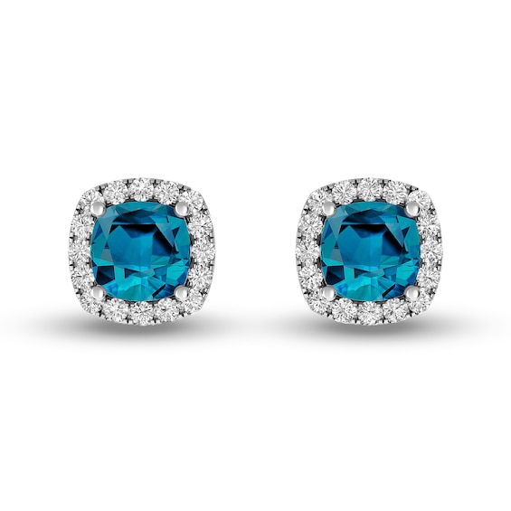 Cushion-Cut London Blue and White Topaz Frame Stud Earrings in Sterling Silver