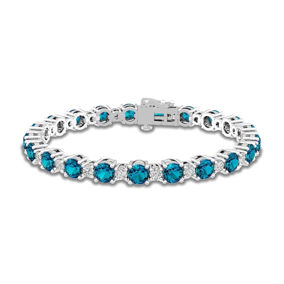 Alternating London Blue and White Topaz Bracelet in Sterling Silver