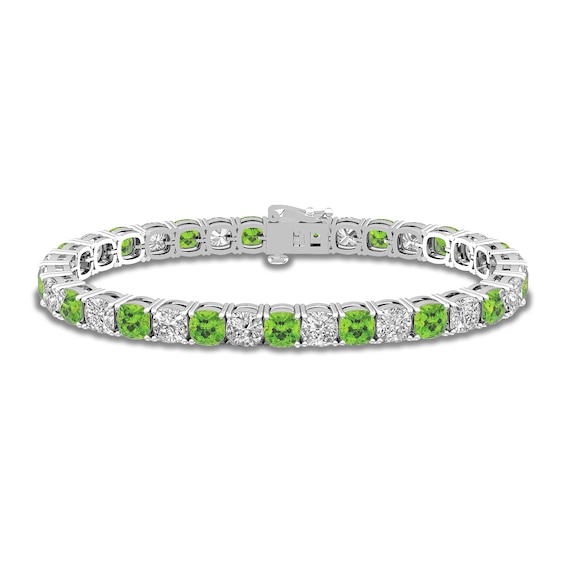 Alternating Cushion-Cut Peridot and White Topaz Bracelet in Sterling Silver