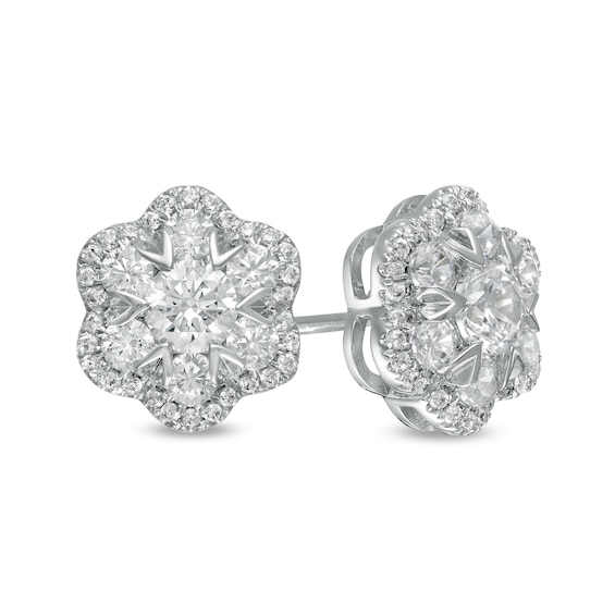 Zales Private Collection 1 CT. T.w. Certified Diamond Frame Flower Stud Earrings in 14K White Gold (F/I2)