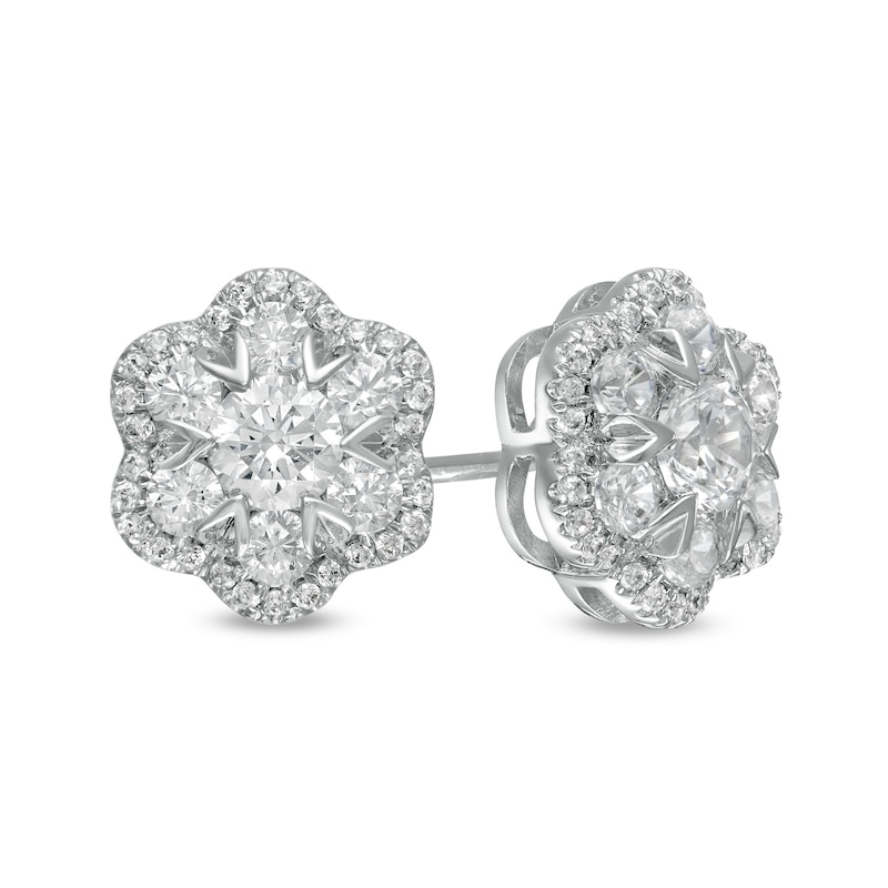 Main Image 1 of Zales Private Collection 1 CT. T.W. Certified Diamond Frame Flower Stud Earrings in 14K White Gold (F/I2)