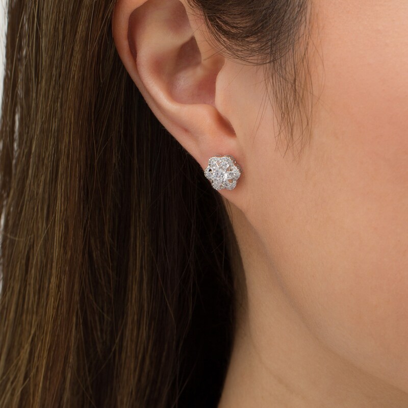 Main Image 2 of Zales Private Collection 1 CT. T.W. Certified Diamond Frame Flower Stud Earrings in 14K White Gold (F/I2)