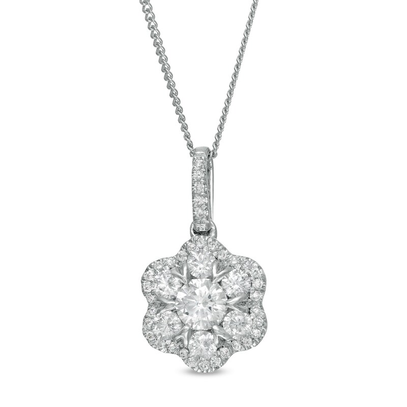 Main Image 1 of Zales Private Collection 1/2 CT. T.W. Certified Diamond Frame Flower Pendant in 14K White Gold (F/I2)