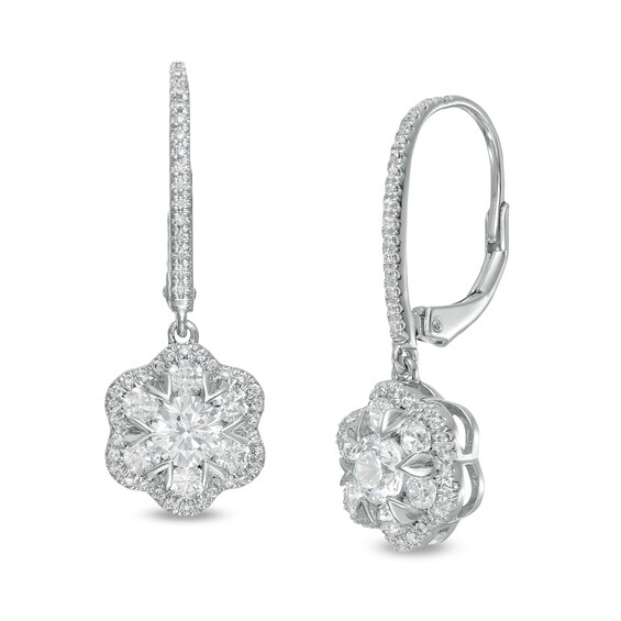 Zales Private Collection 1-1/2 CT. T.w. Certified Diamond Frame Flower Drop Earrings in 14K White Gold (F/I2)