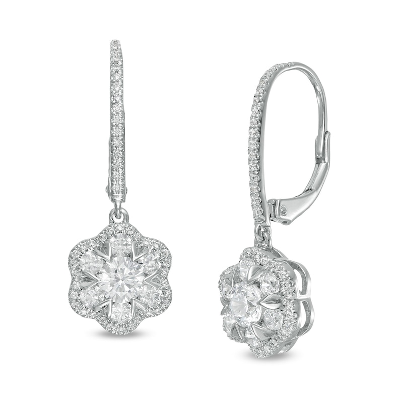Main Image 1 of Zales Private Collection 1-1/2 CT. T.W. Certified Diamond Frame Flower Drop Earrings in 14K White Gold (F/I2)