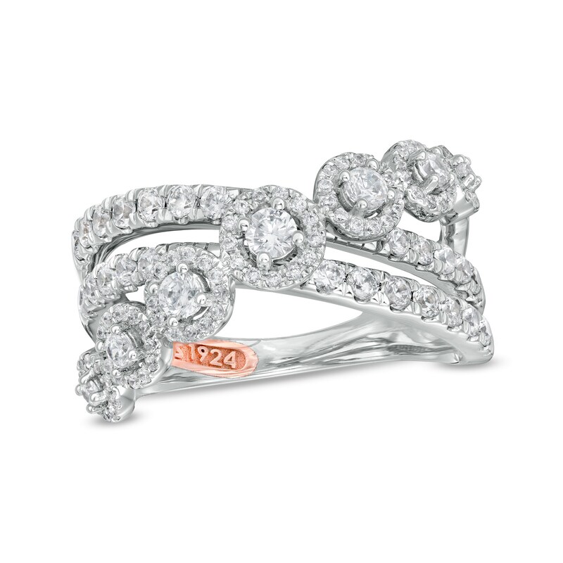 Main Image 1 of Zales Private Collection 1 CT. T.W. Certified Diamond Crossover Split Shank Ring in 14K White Gold (F/I2)