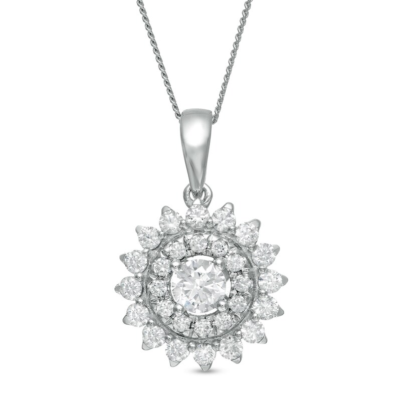 Main Image 1 of Zales Private Collection 3/4 CT. T.W. Certified Diamond Sunburst Pendant in 14K White Gold (F/I2)