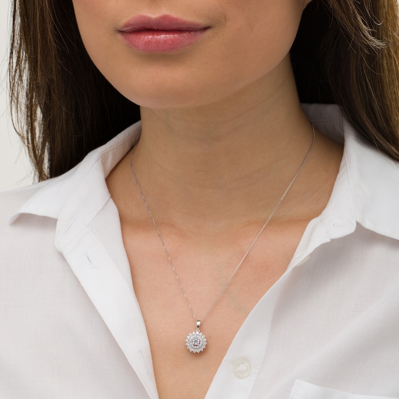 Main Image 2 of Zales Private Collection 3/4 CT. T.W. Certified Diamond Sunburst Pendant in 14K White Gold (F/I2)