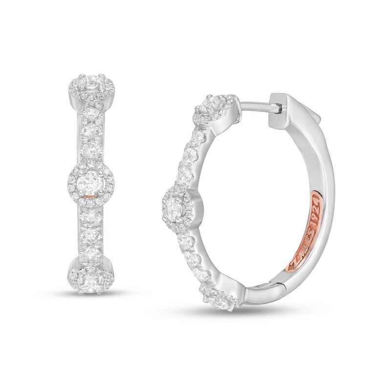 Main Image 1 of Zales Private Collection 1 CT. T.W. Certified Diamond Frame Trio Hoop Earrings in 14K White Gold (F/I2)