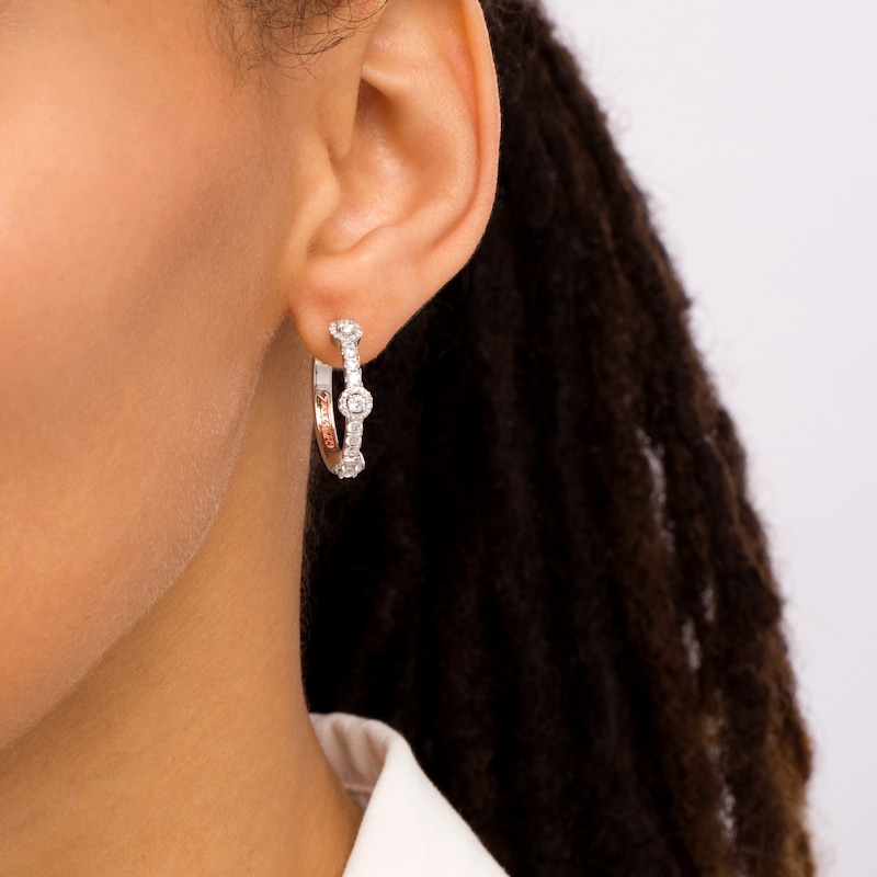 Main Image 2 of Zales Private Collection 1 CT. T.W. Certified Diamond Frame Trio Hoop Earrings in 14K White Gold (F/I2)