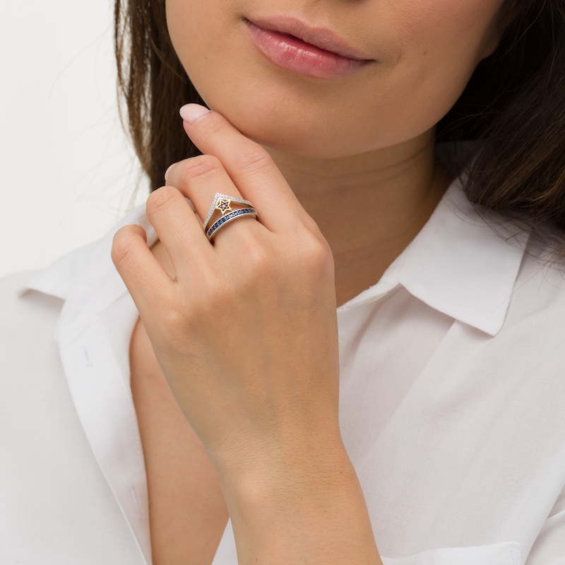 Main Image 2 of Wonder Woman™ Collection Blue Sapphire, Garnet and Diamond Tiara Ring in Sterling Silver and 10K Gold