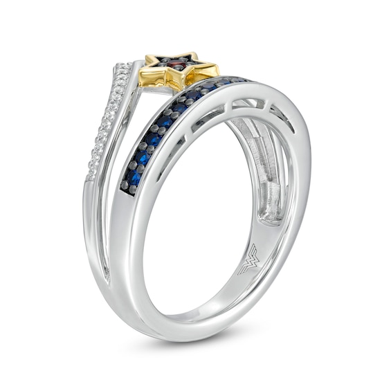Wonder Womanâ¢ Collection Blue Sapphire, Garnet and Diamond Tiara Ring in Sterling Silver and 10K Gold