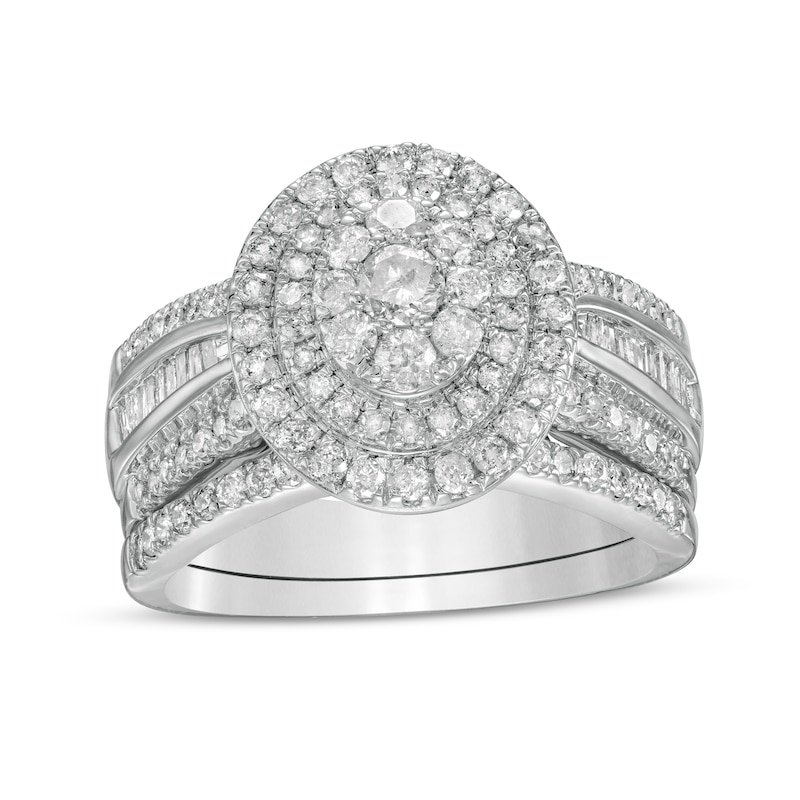 1-1/4 CT. T.W. Composite Baguette and Round Diamond Double Oval-Shape ...