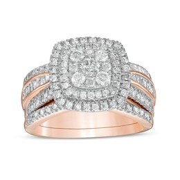 1-1/4 CT. T.W. Multi-Diamond Double Cushion-Shape Frame Bridal Set in 10K Rose Gold