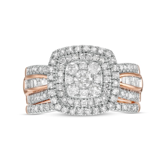 1-1/4 CT. T.w. Multi-Diamond Double Cushion-Shape Frame Bridal Set in 10K Rose Gold