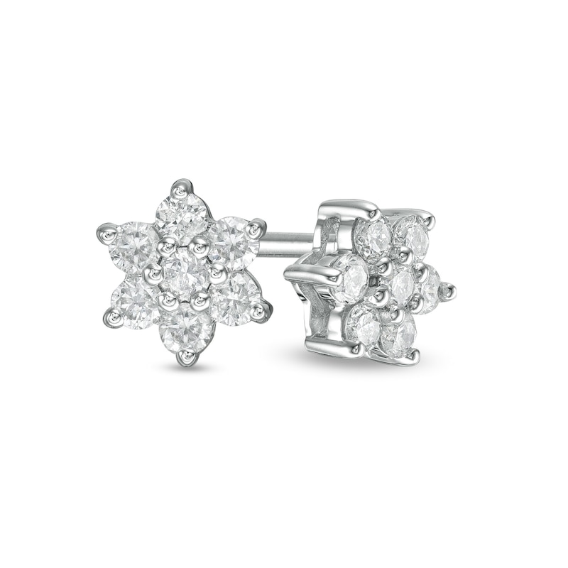 Main Image 1 of 1/5 CT. T.W. Composite Diamond Snowflake Stud Earrings in 10K White Gold