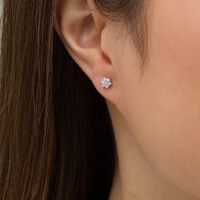 Main Image 2 of 1/5 CT. T.W. Composite Diamond Snowflake Stud Earrings in 10K White Gold