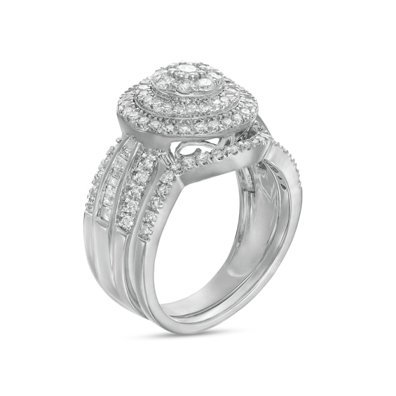 1-1/4 CT. T.w. Composite Baguette and Round Diamond Double Frame Bridal Set in 10K White Gold