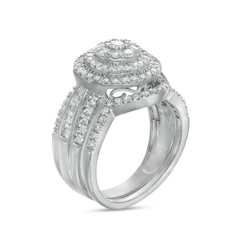 Main Image 3 of 1-1/4 CT. T.W. Composite Baguette and Round Diamond Double Frame Bridal Set in 10K White Gold