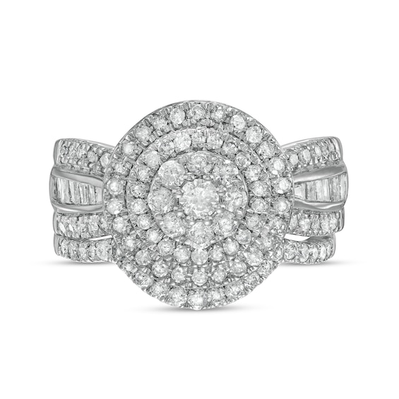 1-1/4 CT. T.w. Composite Baguette and Round Diamond Double Frame Bridal Set in 10K White Gold