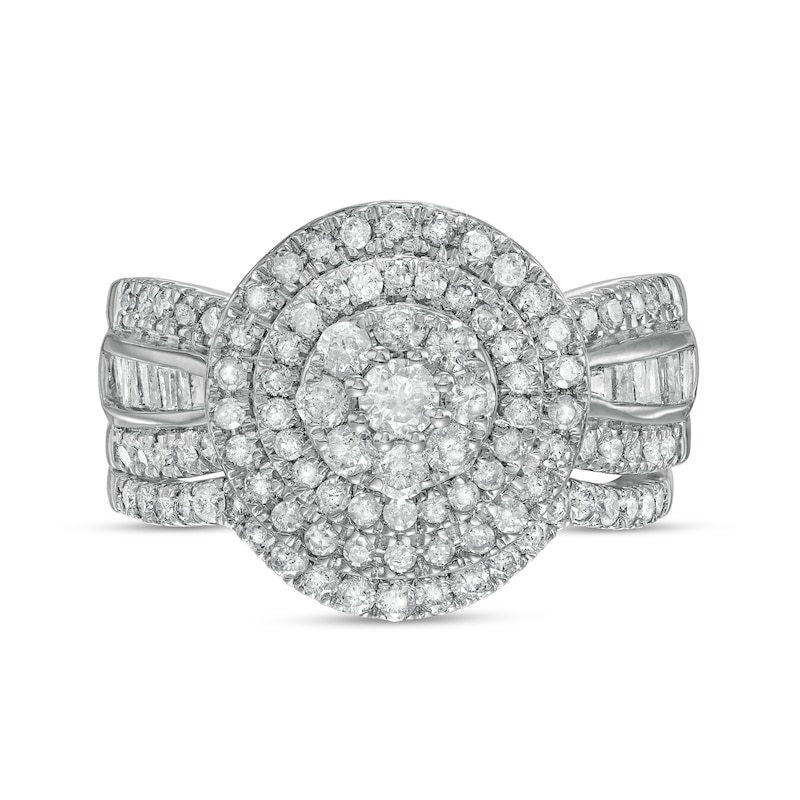 Main Image 4 of 1-1/4 CT. T.W. Composite Baguette and Round Diamond Double Frame Bridal Set in 10K White Gold