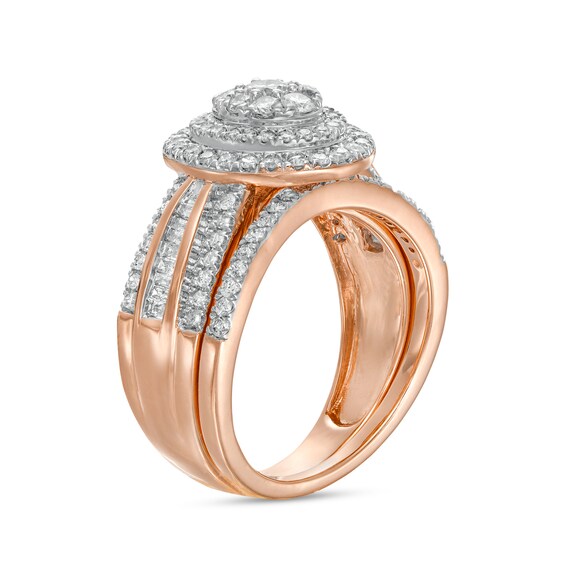 1-1/4 CT. T.w. Composite Baguette and Round Diamond Double Oval-Shape Frame Bridal Set in 10K Rose Gold