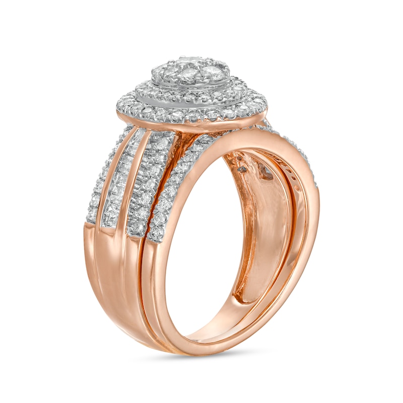 Main Image 3 of 1-1/4 CT. T.W. Composite Baguette and Round Diamond Double Oval-Shape Frame Bridal Set in 10K Rose Gold