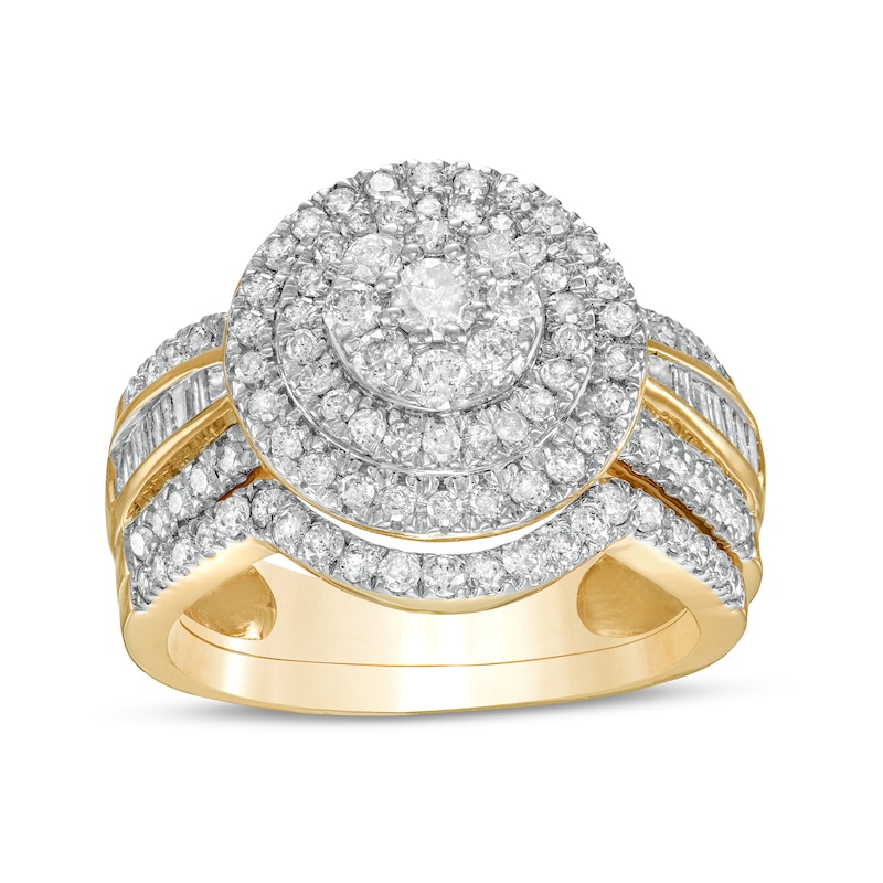 Main Image 1 of 1-1/4 CT. T.W. Composite Baguette and Round Diamond Double Frame Bridal Set in 10K Gold