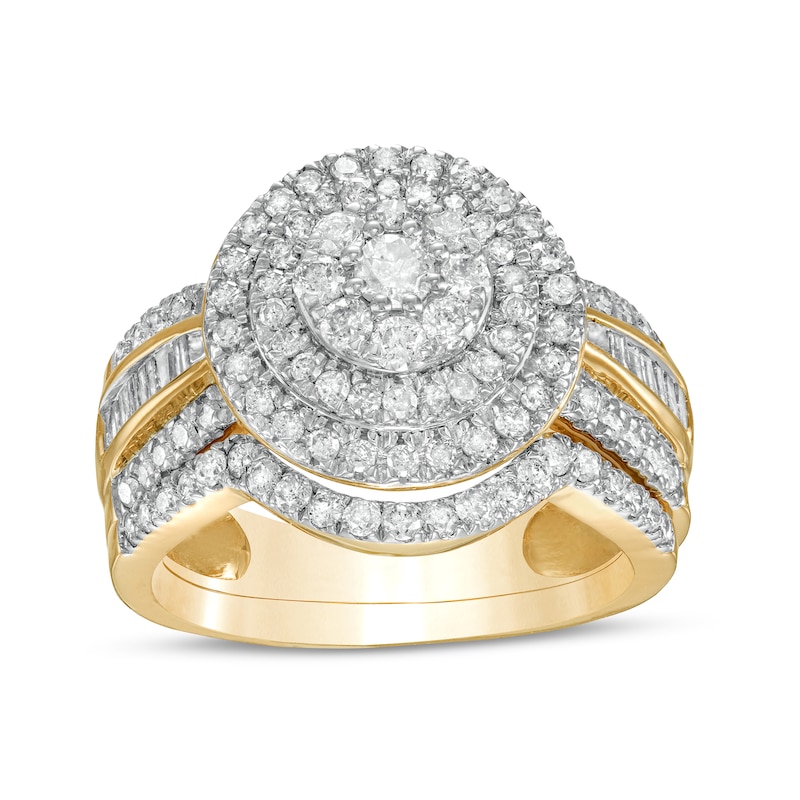 1-1/4 CT. T.W. Composite Baguette and Round Diamond Double Frame Bridal ...