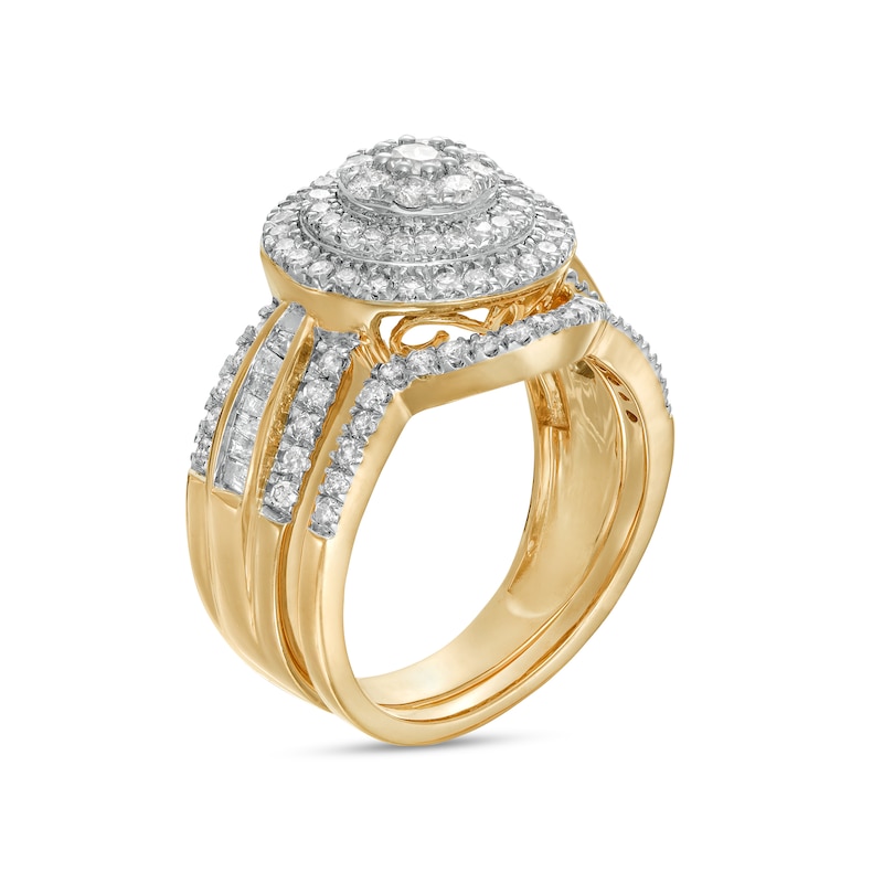 Main Image 3 of 1-1/4 CT. T.W. Composite Baguette and Round Diamond Double Frame Bridal Set in 10K Gold