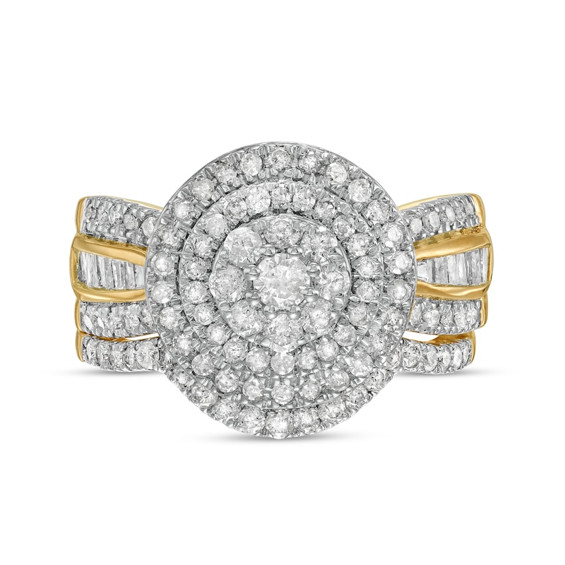 Main Image 4 of 1-1/4 CT. T.W. Composite Baguette and Round Diamond Double Frame Bridal Set in 10K Gold